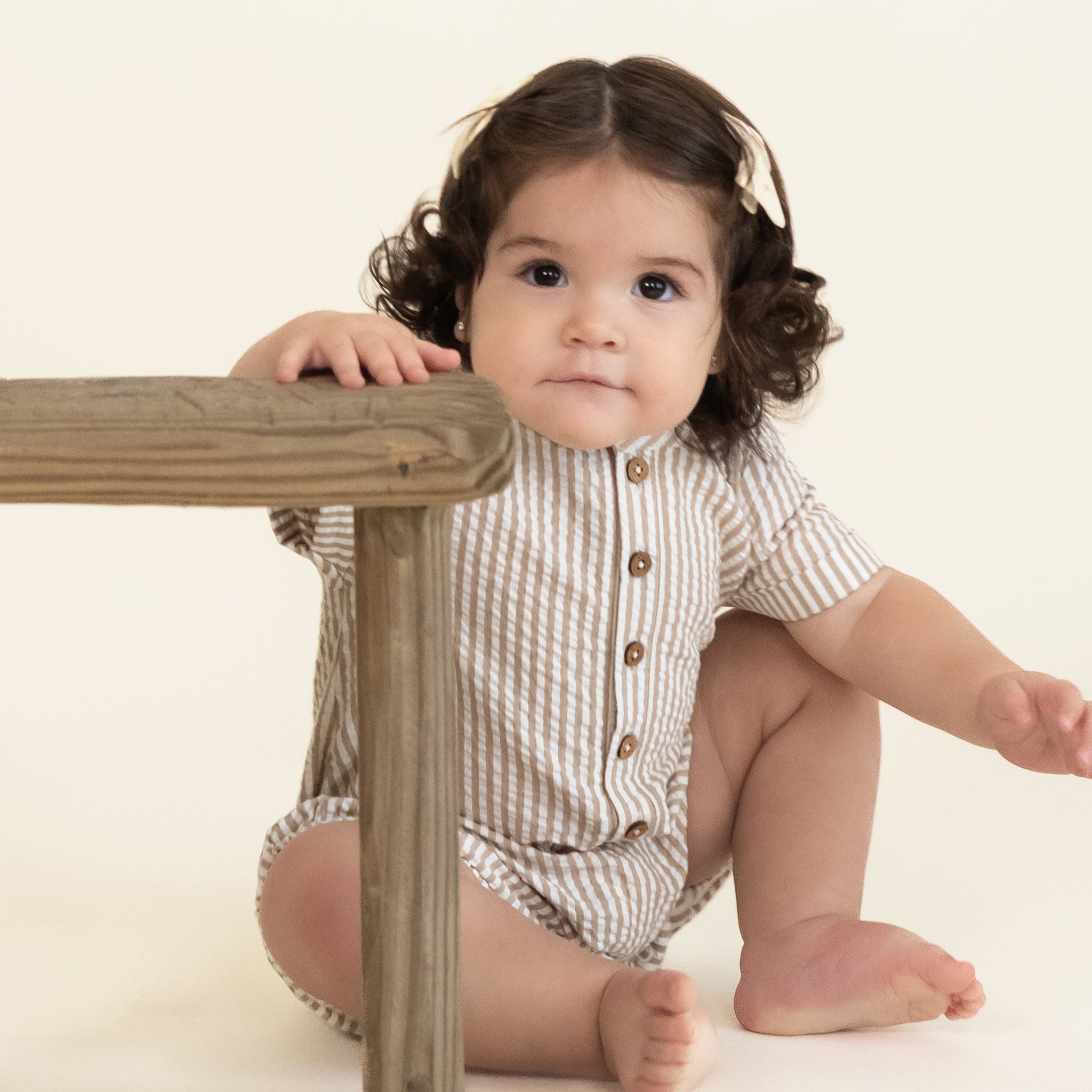 Short Bubble Romper - Brown Stripes