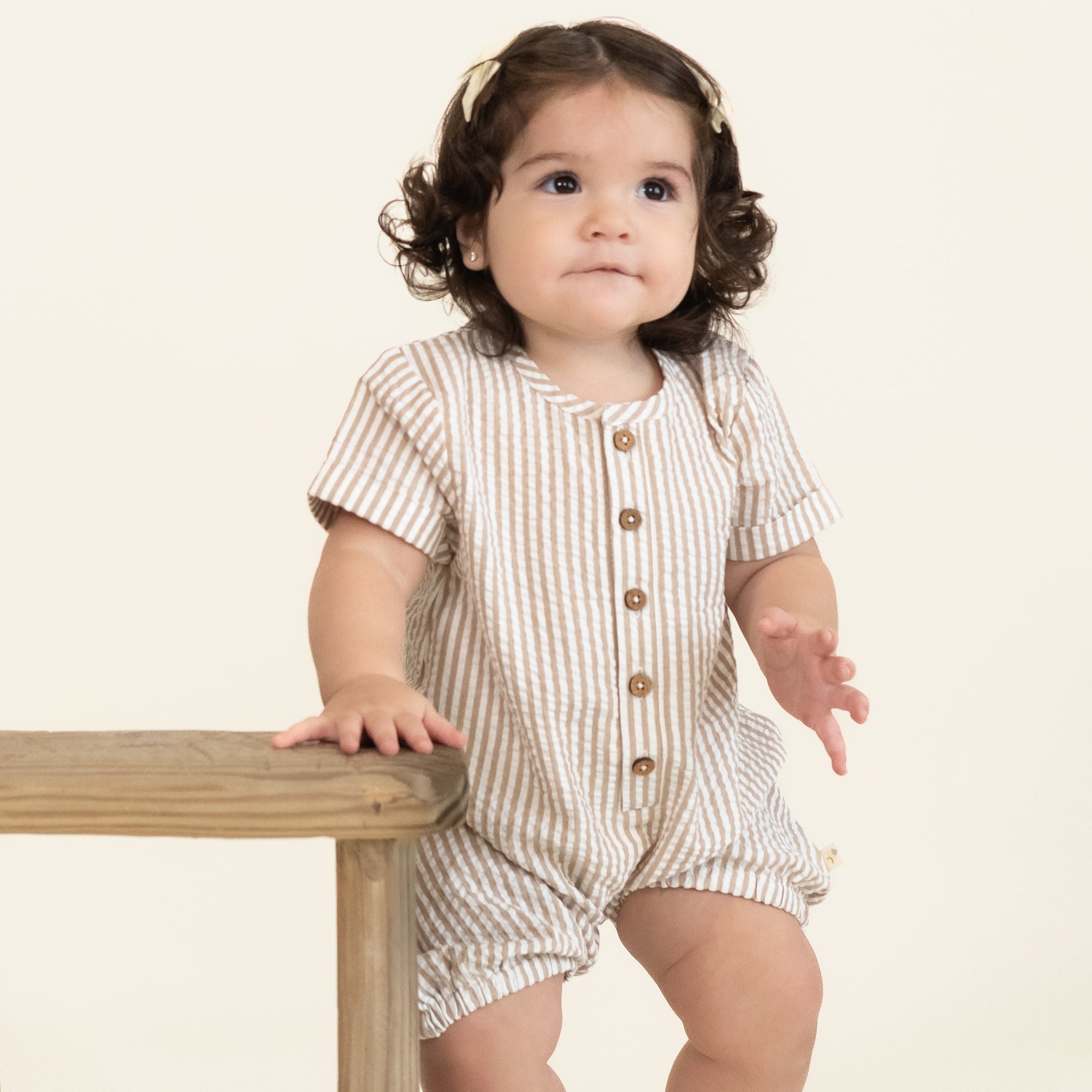 Short Bubble Romper - Brown Stripes