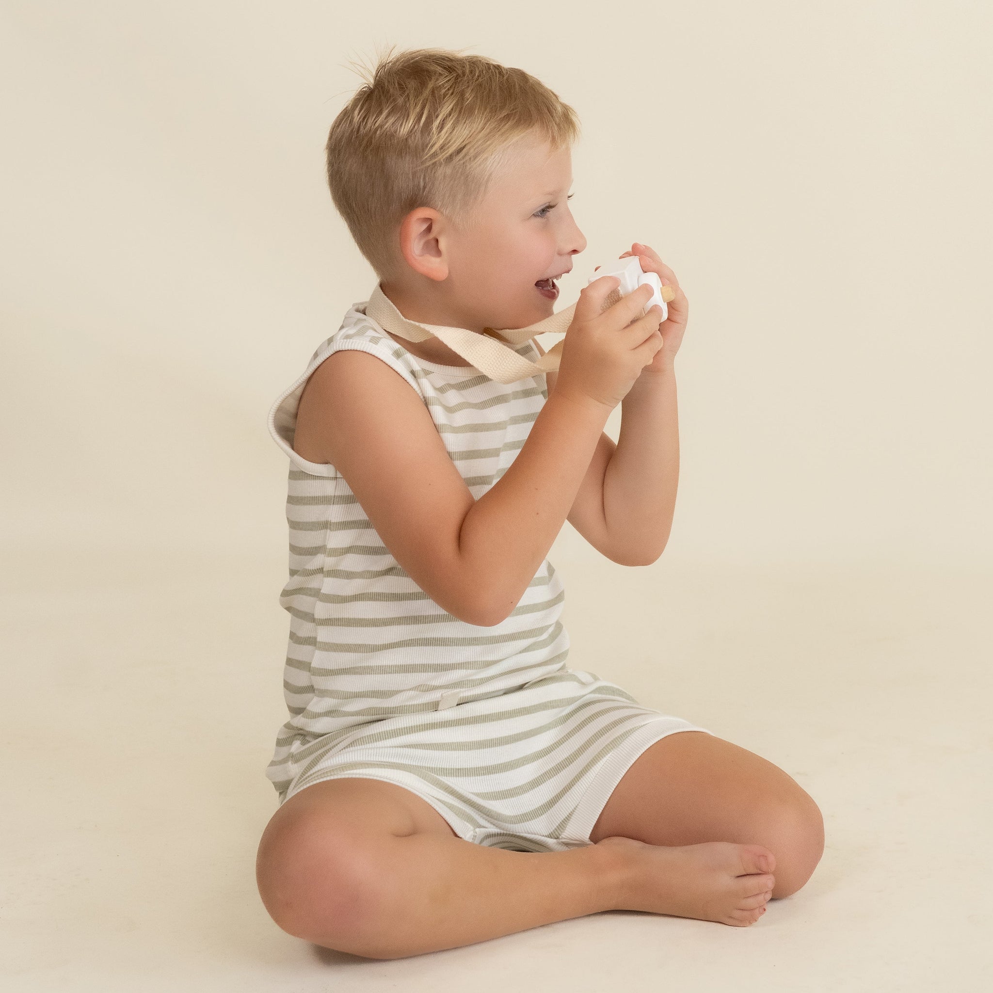 Organic Tank & Tee Shorts Set - Sage Stripes