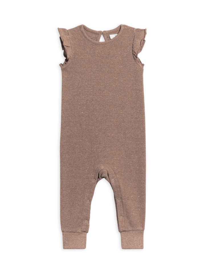 Organic Maci Flutter Sleeve Waffle Romper - Heather Mocha