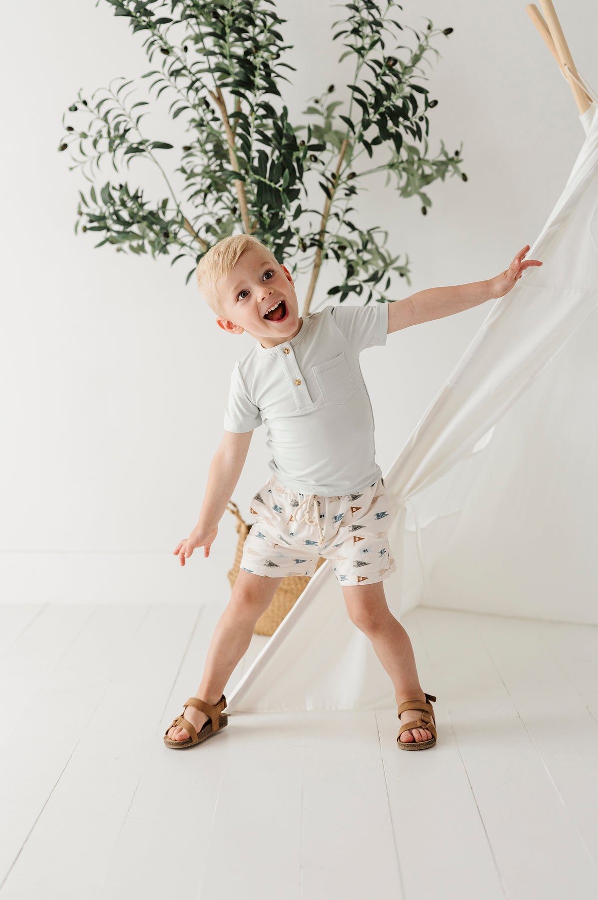 Boy’s Short Sleeve Henley Shirt-Sea Grass
