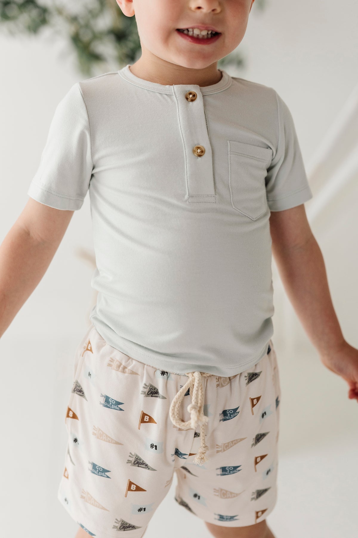 Boy’s Short Sleeve Henley Shirt-Sea Grass