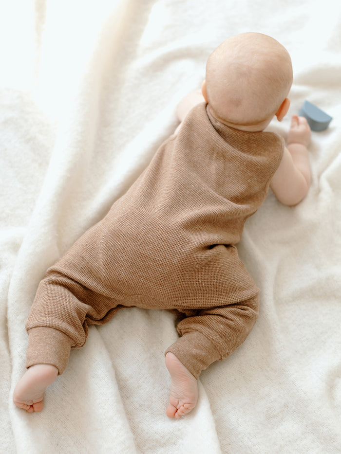 Organic Baby Wade Waffle Henley Romper - Heather Mocha