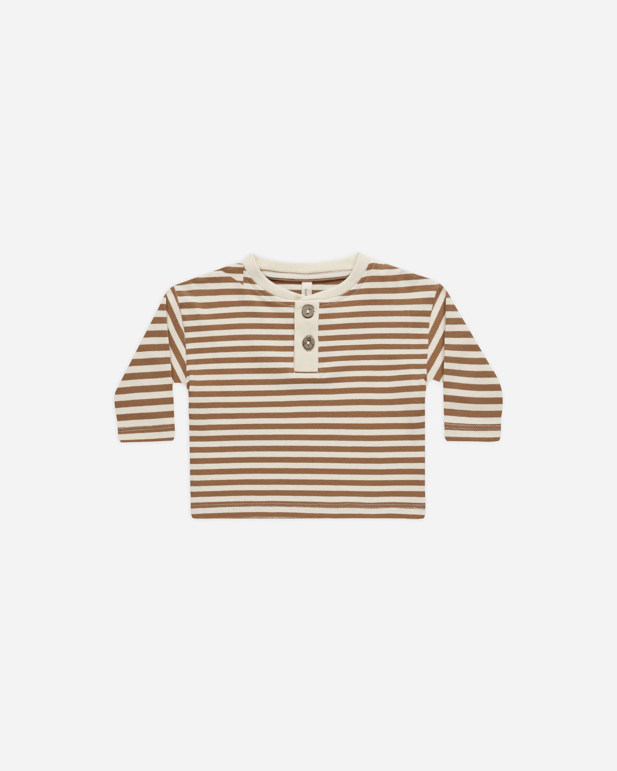 Long Sleeve Henley Tee-Cinnamon