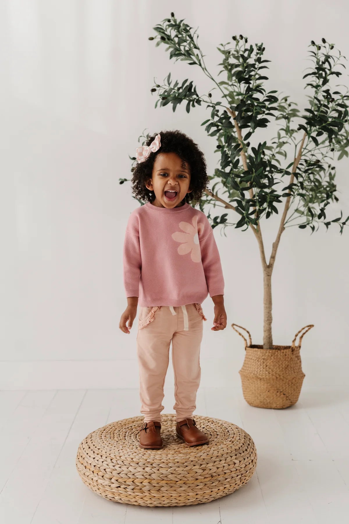 Girl’s Ruffle Joggers–Blush