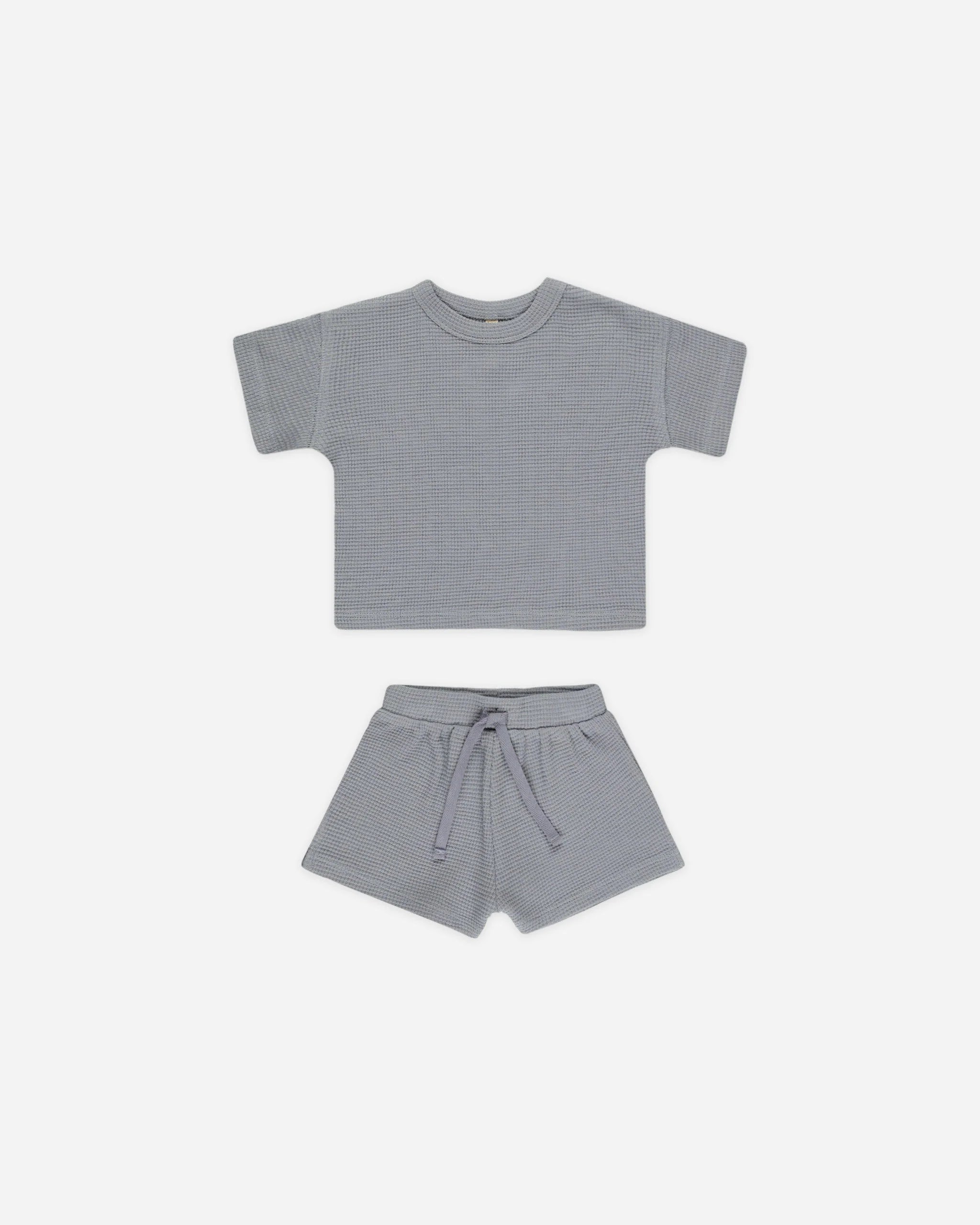 Waffle Tee + Short Set - Blue