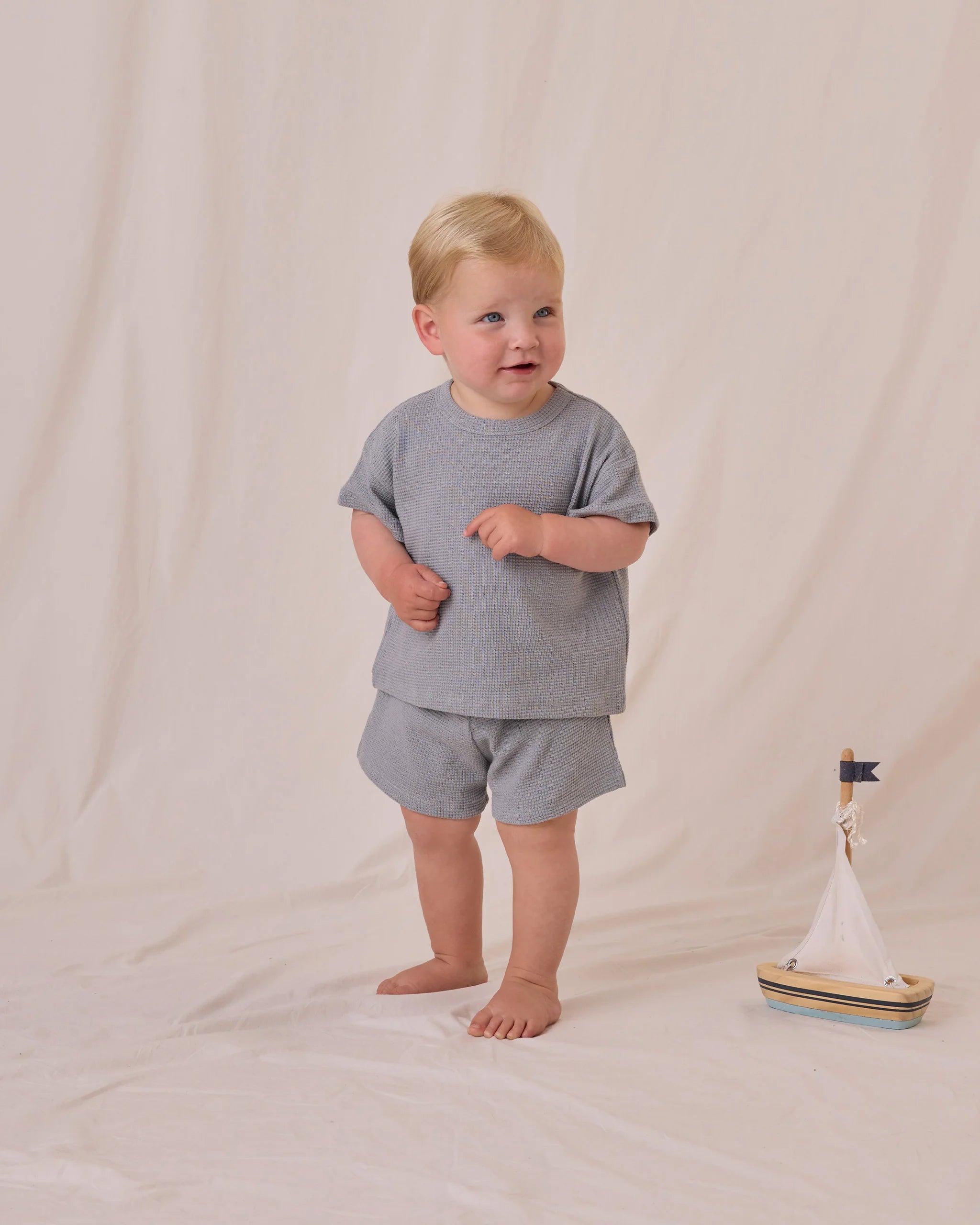 Waffle Tee + Short Set - Blue