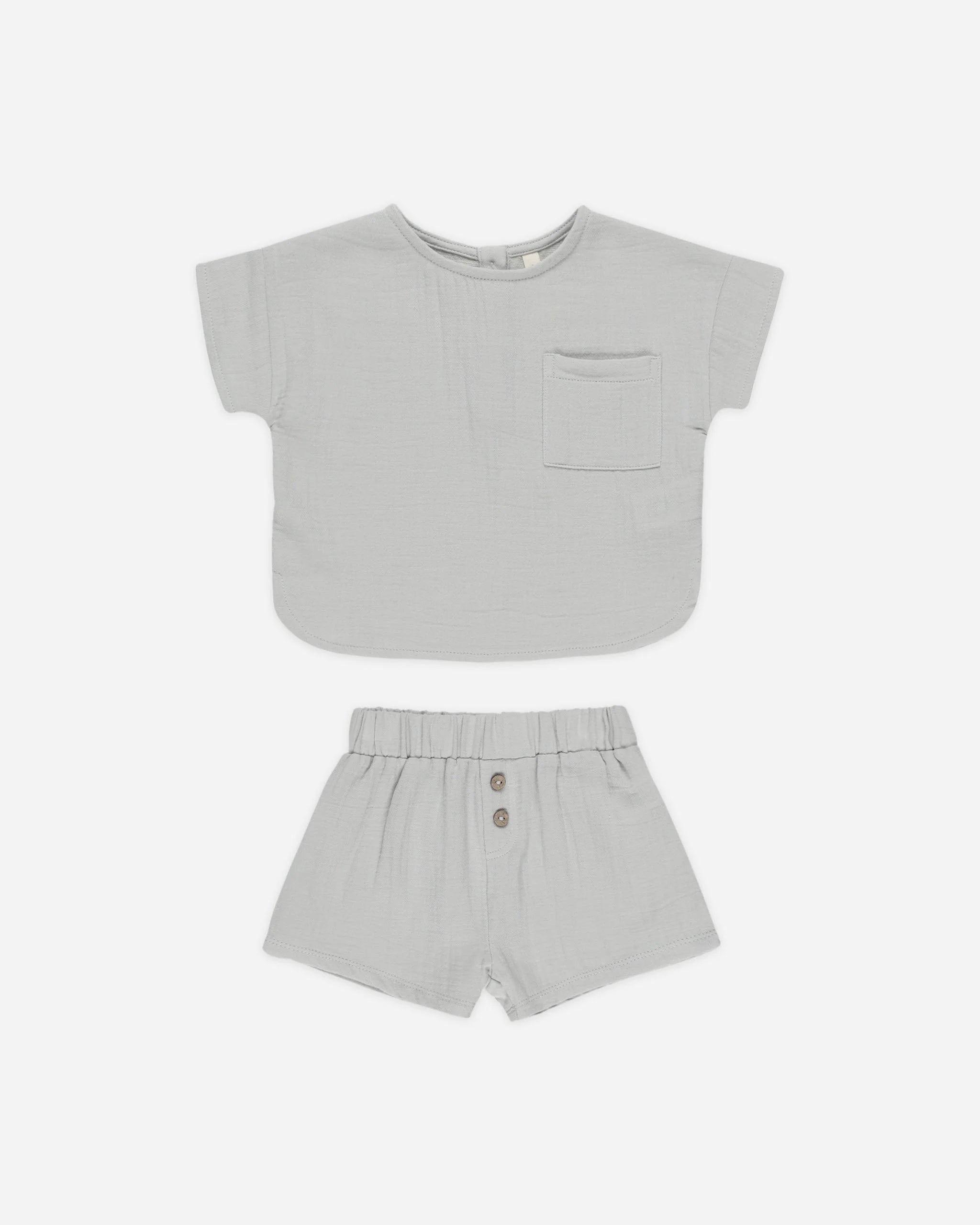 Woven Boxy Top + Short Set - Blue