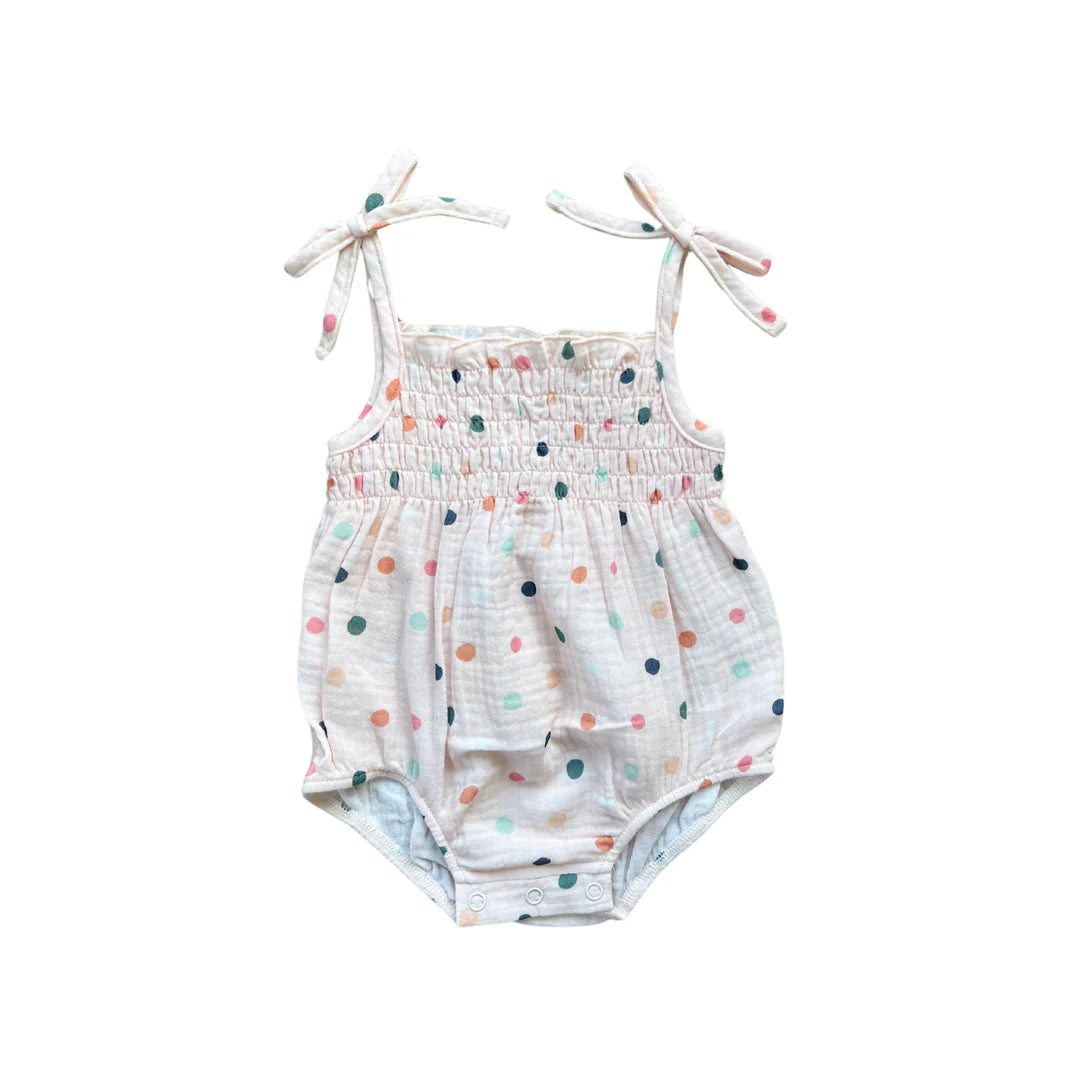 Tie-Smocked Bodysuit - Polka Dots