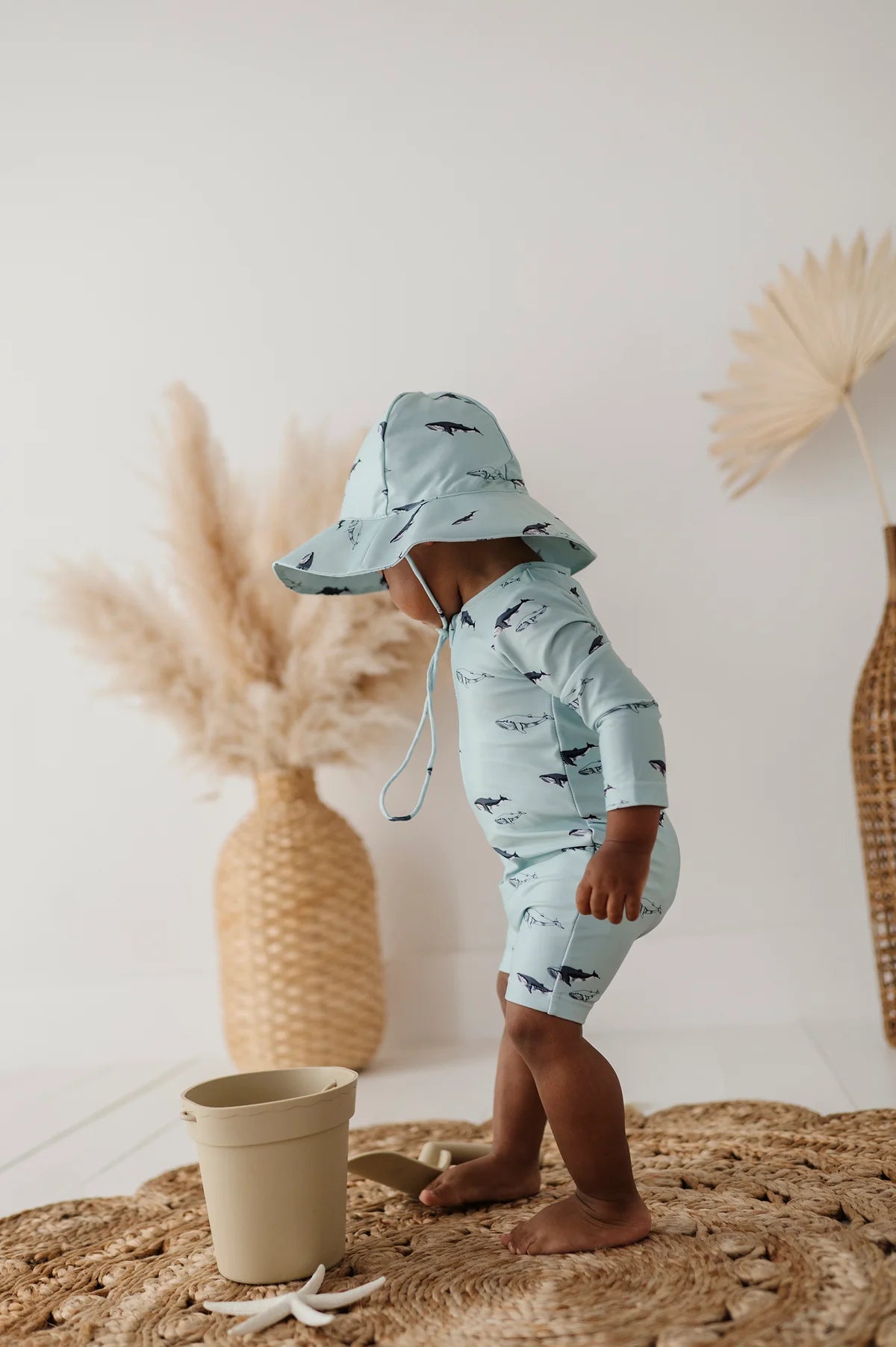 Baby One-Piece Rash Guard Swimsuit - Crab in Sunset