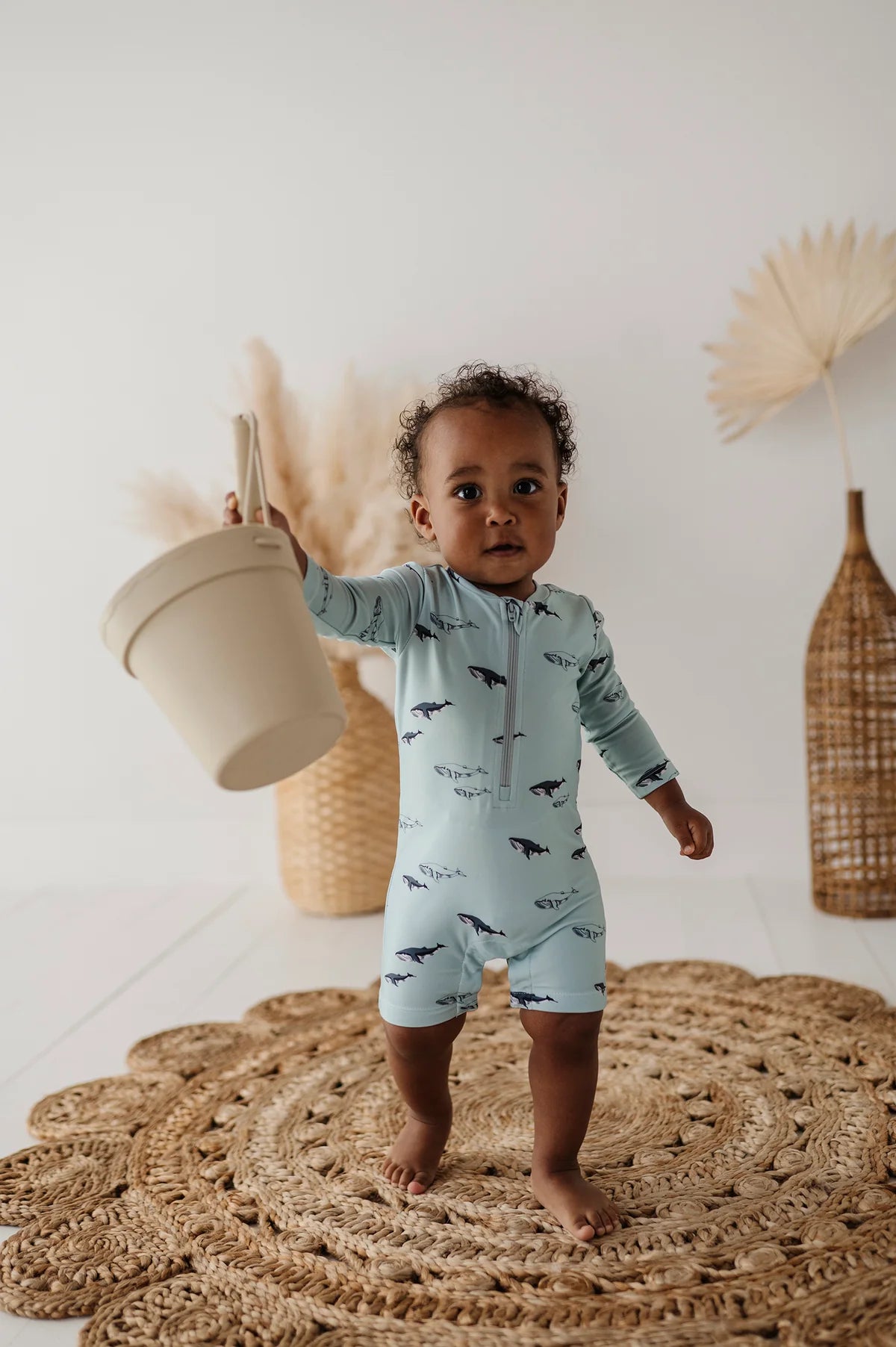 Baby One-Piece Rash Guard Swimsuit - Crab in Sunset