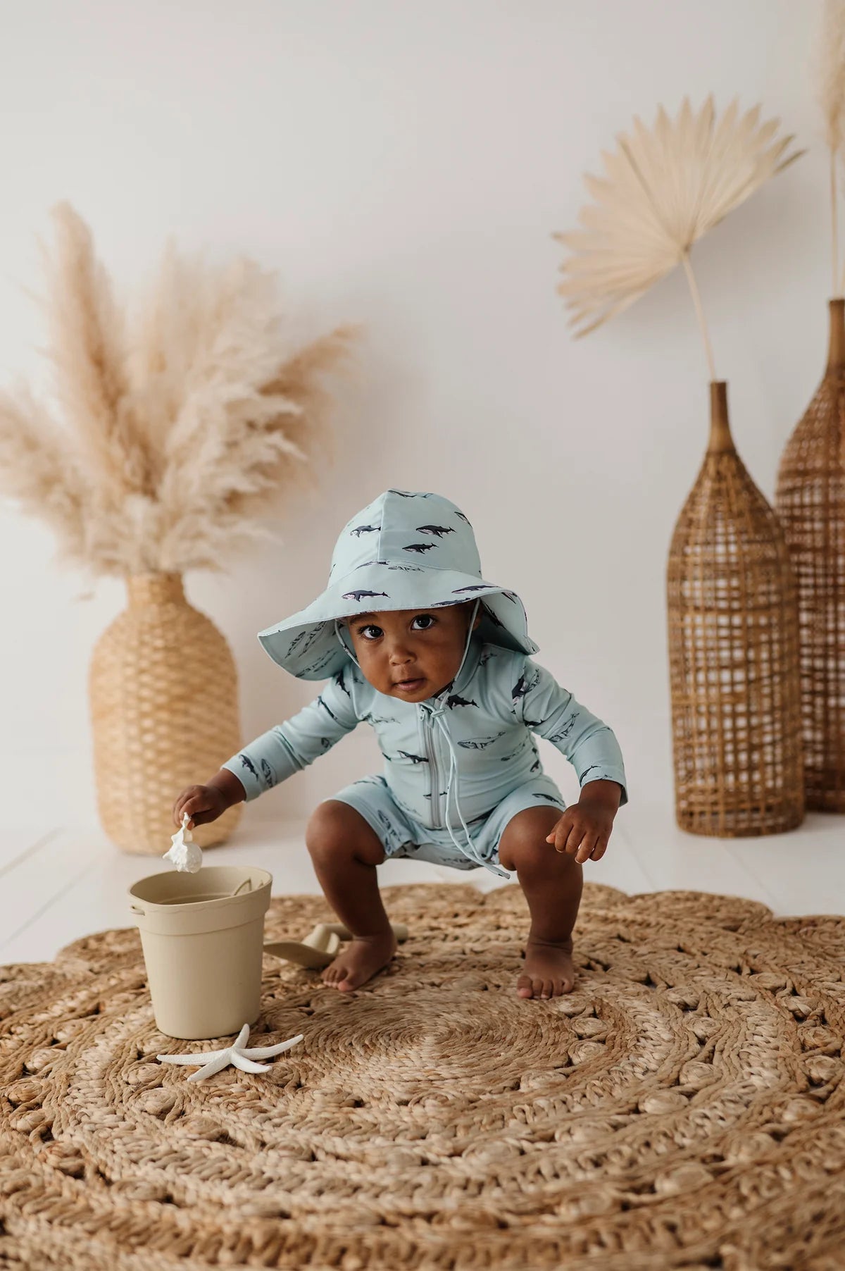 Baby One-Piece Rash Guard Swimsuit - Crab in Sunset