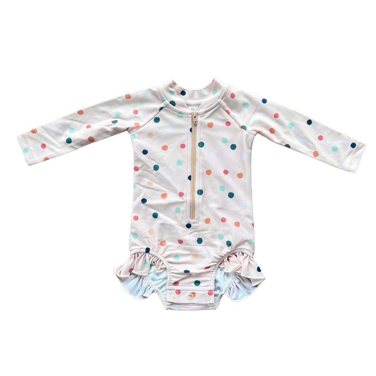 Girl's One-Piece Ruffle Rash Guard Swimsuit - Summer Polka Dots