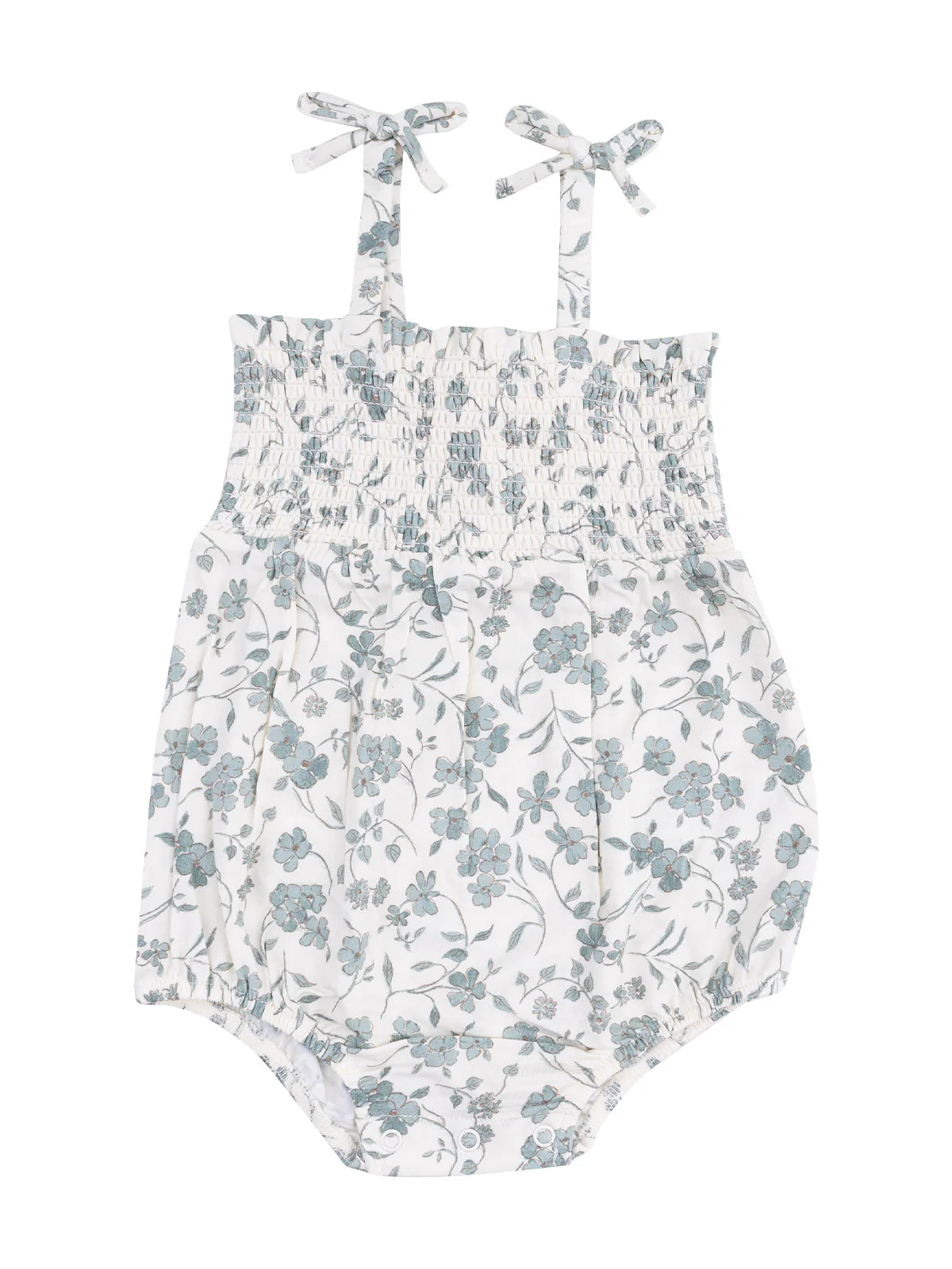 Tie Strap Smocked Bubble, Baby's Breathe Floral