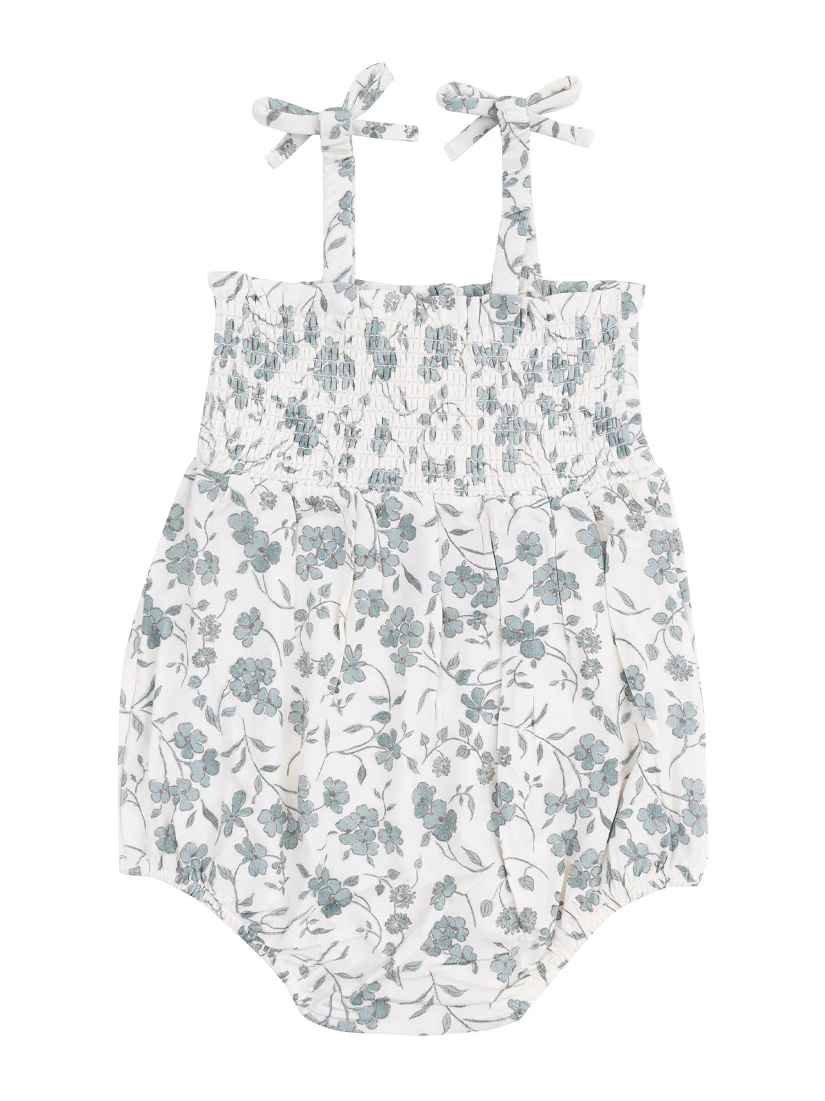 Tie Strap Smocked Bubble, Baby's Breathe Floral