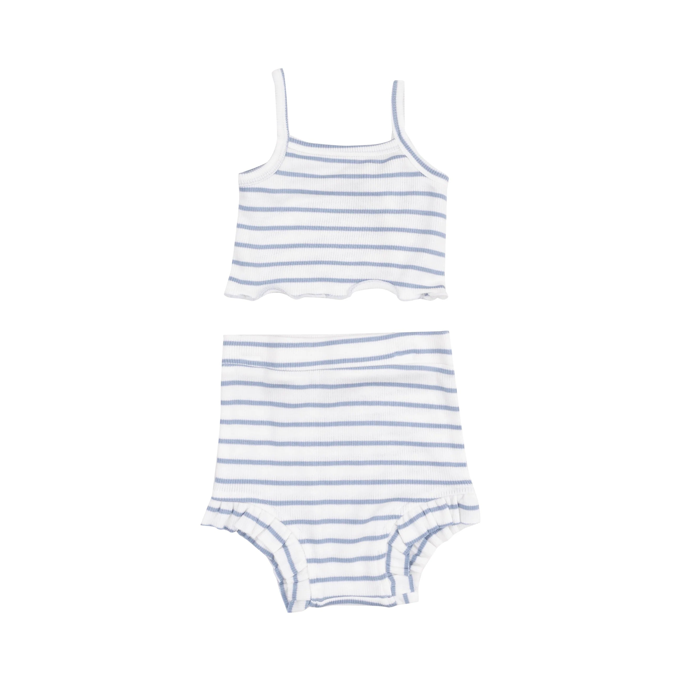 TANK TOP & HIGH WAISTED SHORT - FRENCH STRIPE DUSTY BLUE