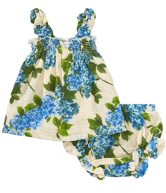 Ruffly Strap Top & Bloomer - Watercolor Hydrangeas