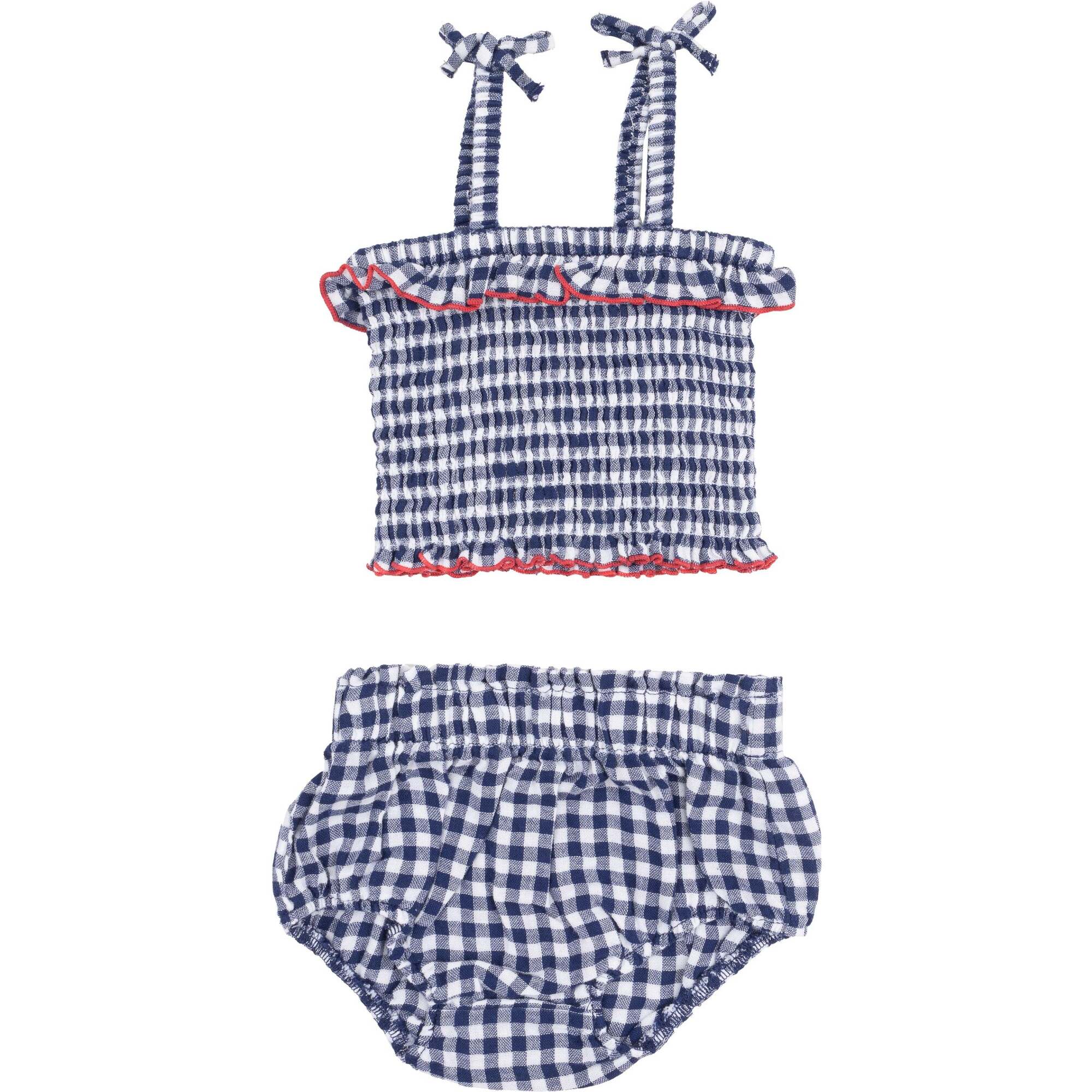 Smocked Ruffle Top & Bloomer - Navy Gingham