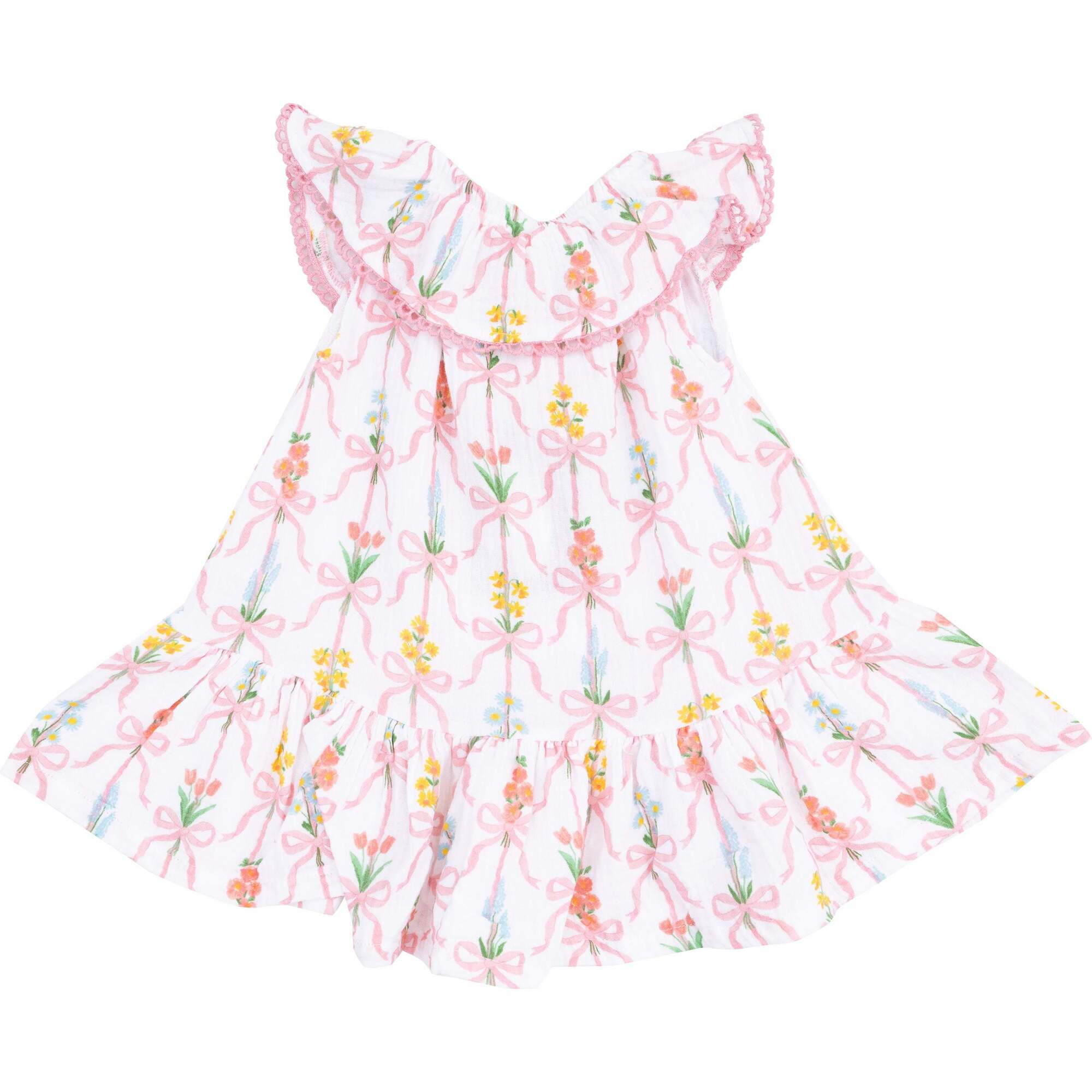 Circle neck ruffles Dress - Ribbon Bows