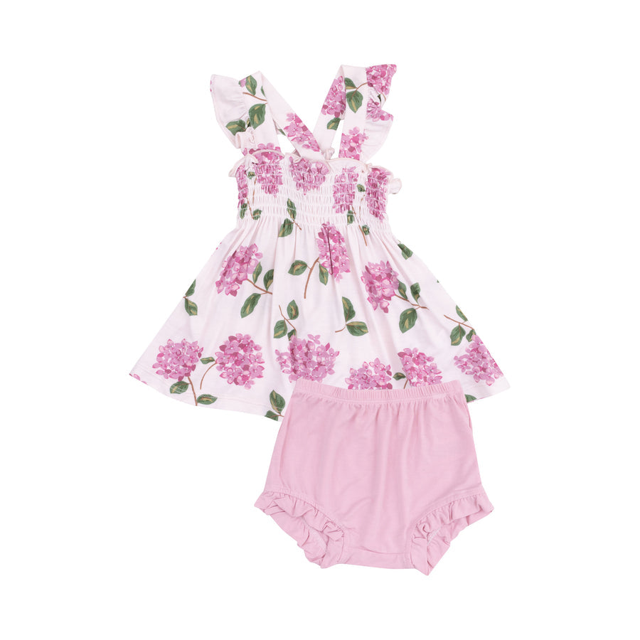 HYDRANGEAS RUFFLE STRAP SMOCKED TOP AND DIAPER COVER