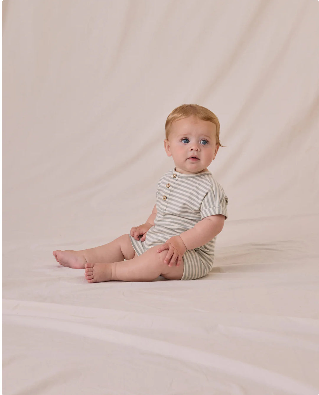 Short Sleeve One Piece / Sage Stripe
