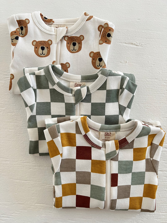 Cannoli Checkerboard / Organic 2-Way Zip Romper (Baby-Kids)