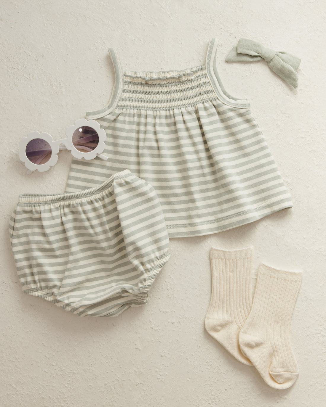 Smocked Tank + Bloomer Set / Sage Stripe