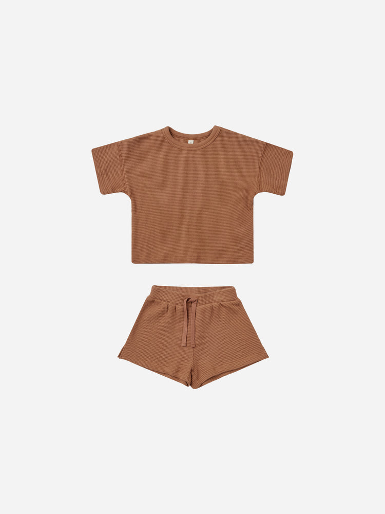 Waffle Tee + Short Set / Clay