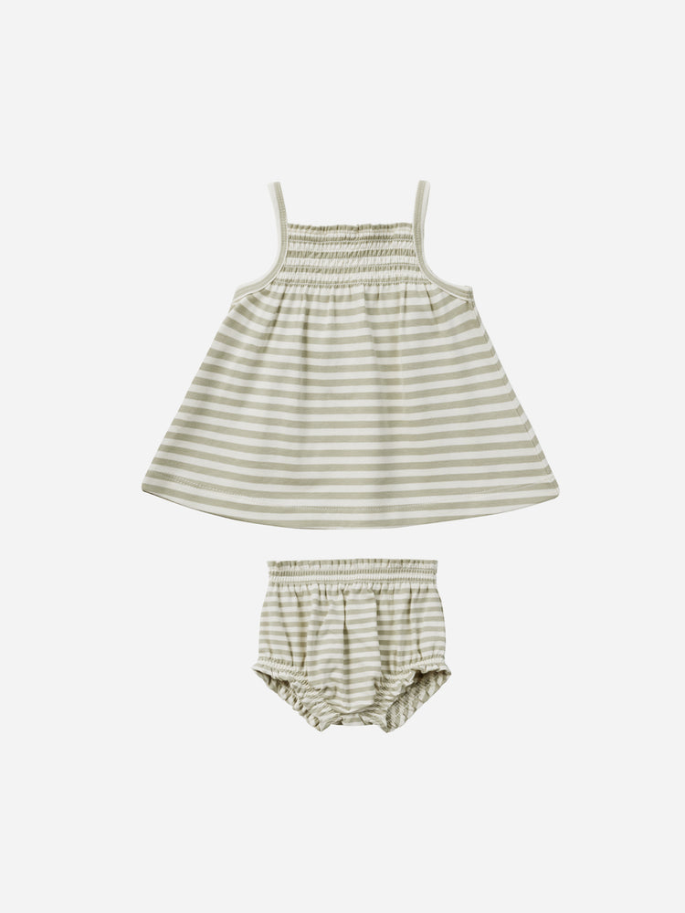 Smocked Tank + Bloomer Set / Sage Stripe