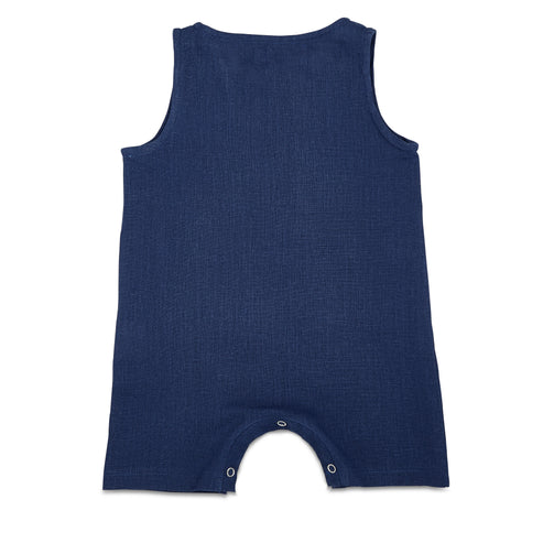 Navy Sleeveless Crop Linen Baby Romper