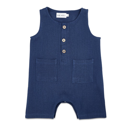 Navy Sleeveless Crop Linen Baby Romper