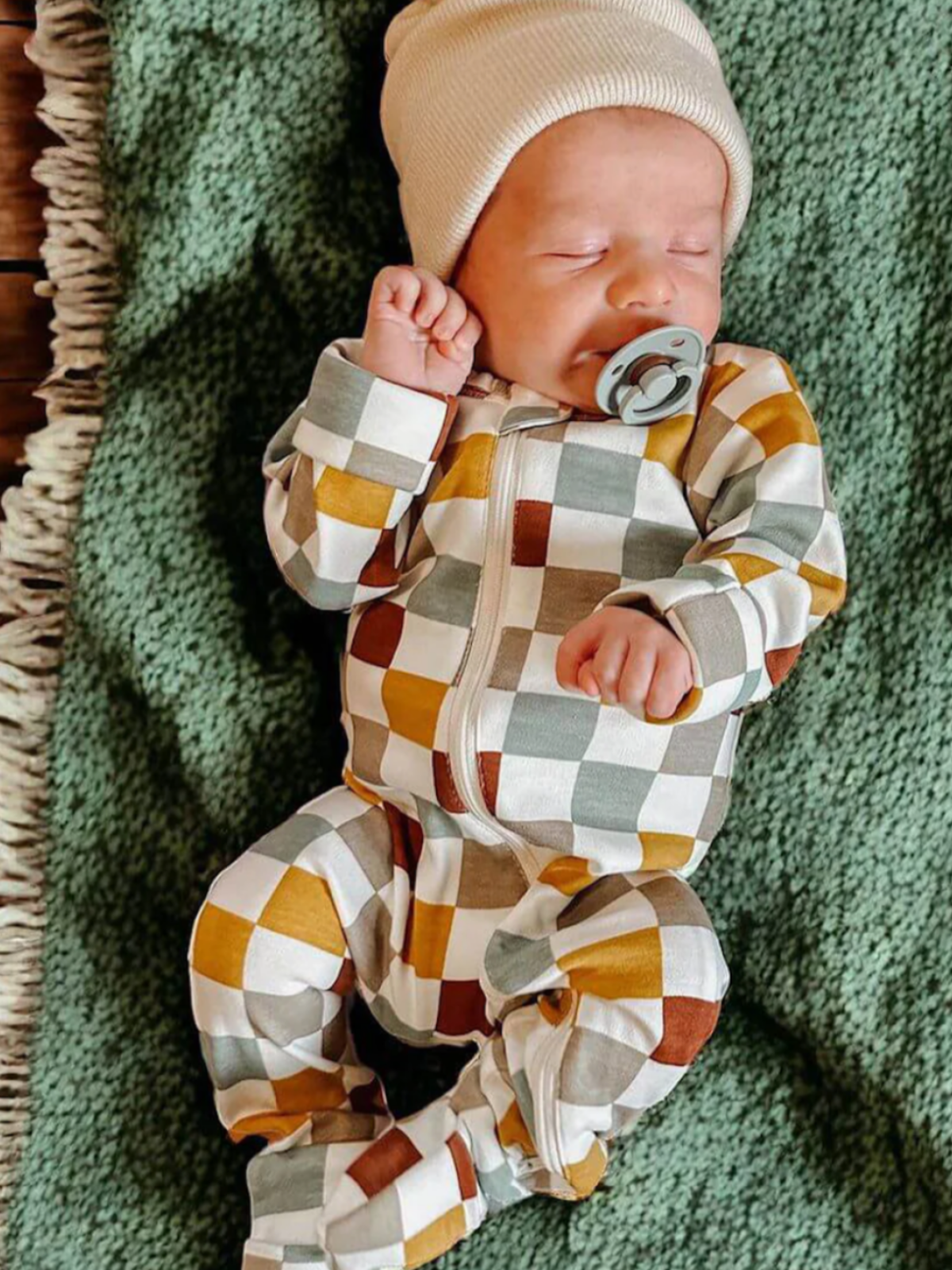 Cannoli Checkerboard / Organic 2-Way Zip Romper (Baby-Kids)