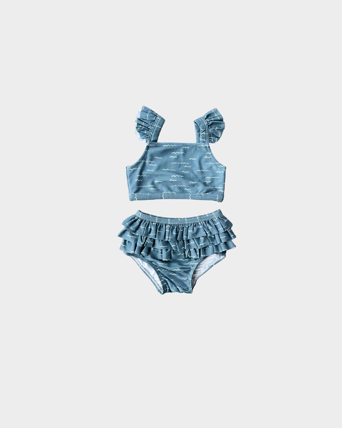 Girl's Two-Piece Ruffle Swim Set in Waves