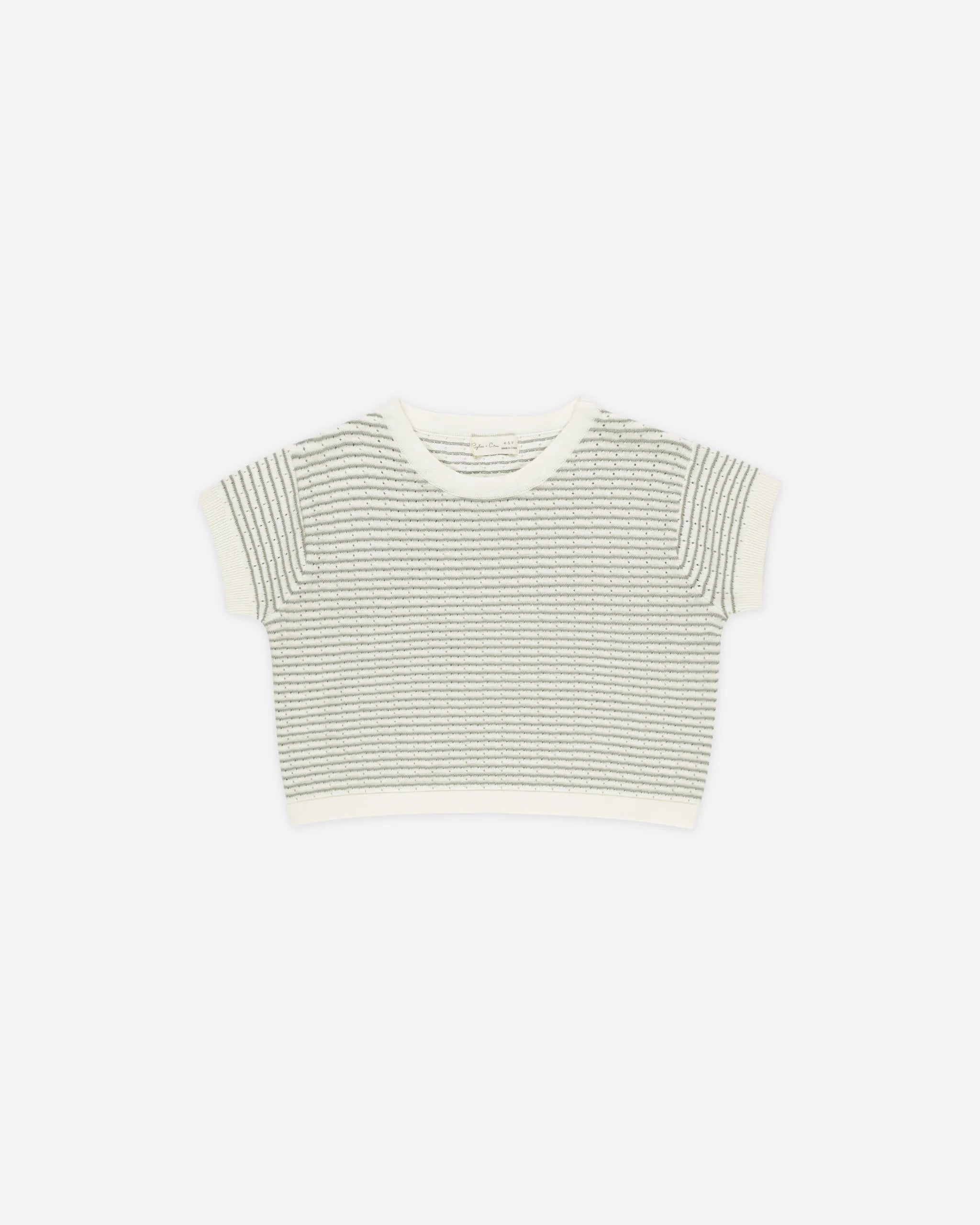 Boxy Crop Knit Tee - Sage Stripe