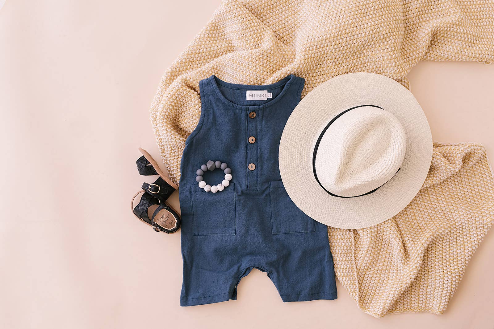 Navy Sleeveless Crop Linen Baby Romper