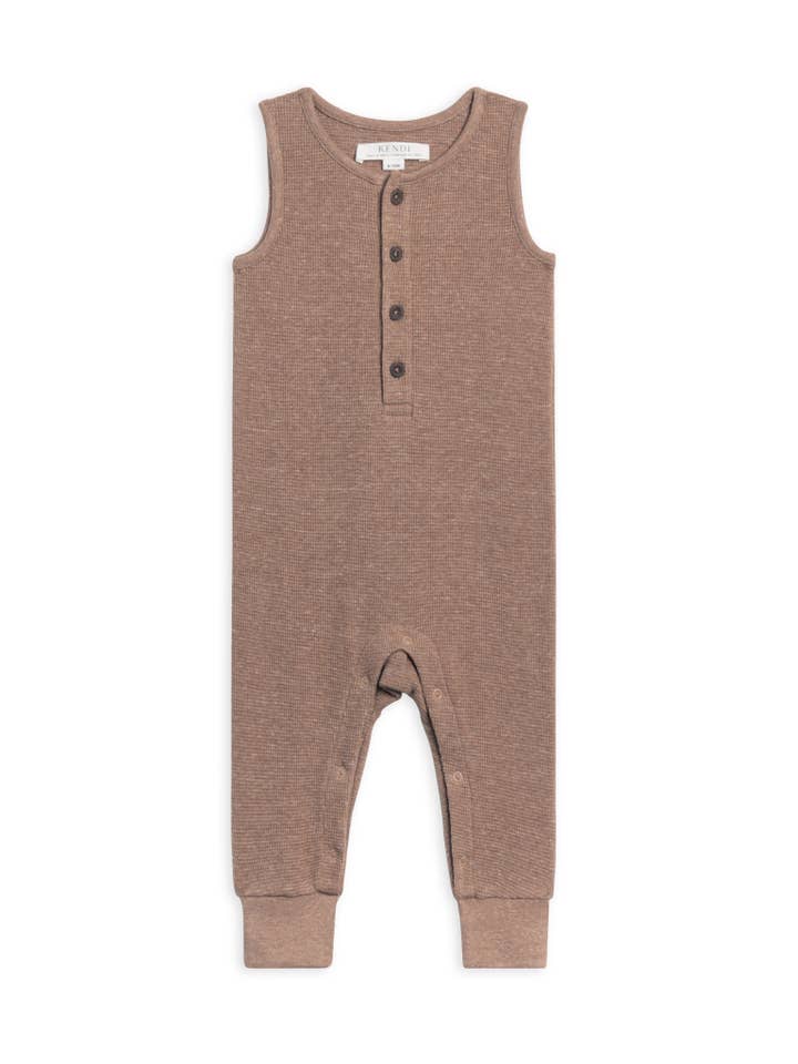 Organic Baby Wade Waffle Henley Romper - Heather Mocha